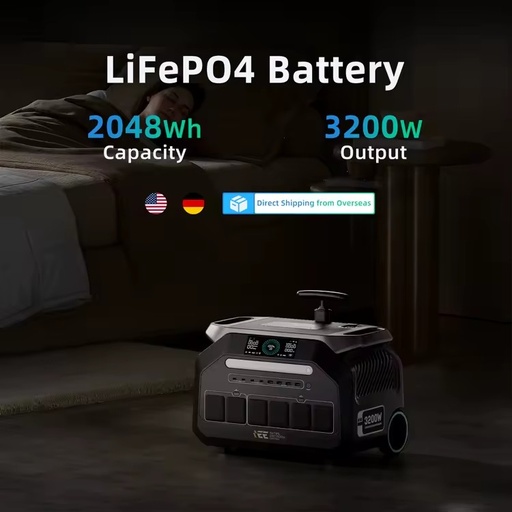US Spot Camping Power Station Home Backup Emergency 1.5hrs Fast Charge 3200W 2048Wh Portable Lifepo4 12.8V Pure Sine Wave
