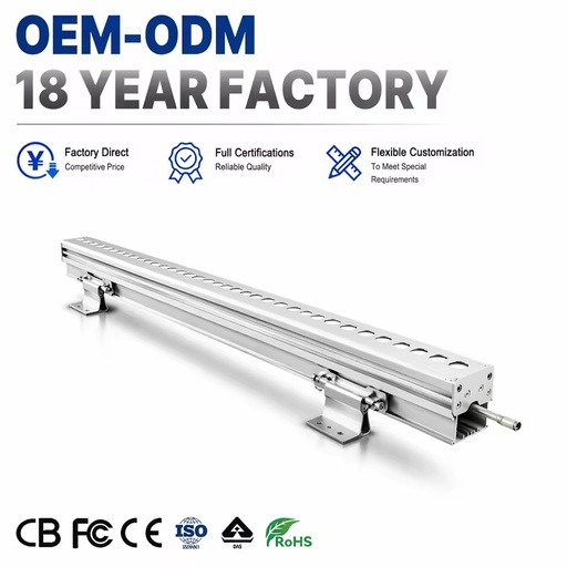 18W 36W 48W 72W Outdoor RGB LED Wall Spotlight Aluminum Linear Washer Light with IP66 DMX512 5-Year Warranty Ra80 Building