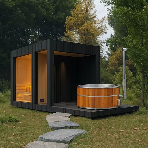All-In-One Outdoor Modern Dry Steam Sauna Multifunctional Hemlo105ck Wood for Villa Relaxation Large Sauna Room