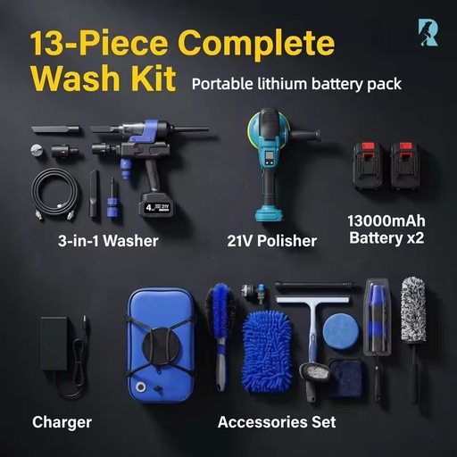 POLAR BEAR Cordless Car Wash Machine Kit 21V Lithium 50 in 1 Polisher Vacuum Car Detailing Equipment Portable Plastic