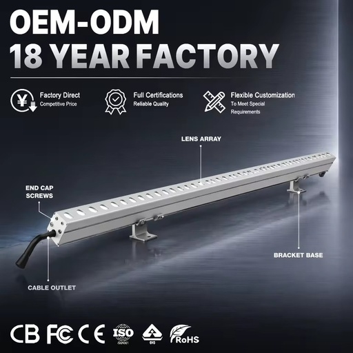 DMX512 12W 24V LED Wall Washer Light IP65 Aluminum Linear Landscape Lighting for Hotel Architectural Facade Building