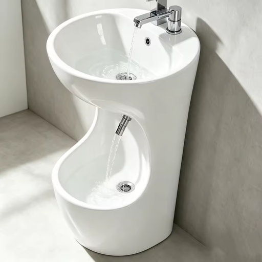 Custom Acrylic Artificial Stone Wudu Foot Washer Basin Double Tier Free Standing Foot Washing Sink for Mosque and Home Use