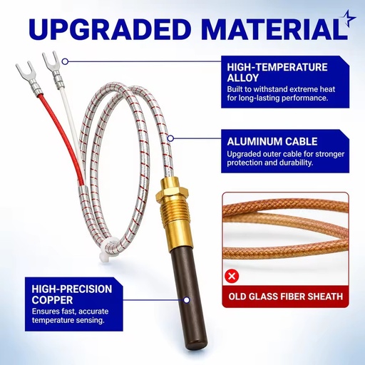 Brass 750mV Gas Thermopile Pilot Flame Sensor Generator for Gas Water Heater Outdoor Fireplace Repair Spare Parts