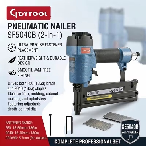 2 in 1 Combi Pneumatic Brad Nail Gun & Stapler GDY-SF5040B Industrial Grade 90K Medium Staplers Gauge 18 Brad Nails 90 Staples
