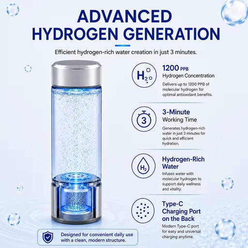 Custom Logo Best SPE PEM Hydrogenated Cup H2 Rich Hydrogen Ion Water Bottle Portable Glass Hydrogen Water Bottle for Car