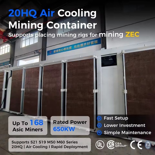 Drolin Box 20ft Air Cooled Mining Container for up to 168 S19 ASIC Miners 650kW Energy Efficient Computing Site Package