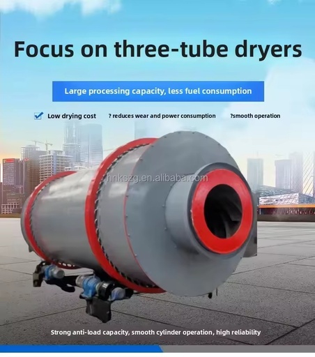 Energy Saving Three Cylinder Rotary Dryer with PLC Control for Sand Quartz Riverstone Silica Mining