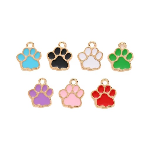 Enamel Puppy Paw Print Charm Gold Tone Alloy Single Loop Pendant for Dog Mom Bag Clip