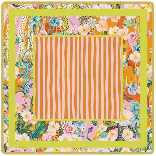 Ropical Floral Palm Art Print Mahjong Game Mat Orange Pink Stripe Center Table Pad