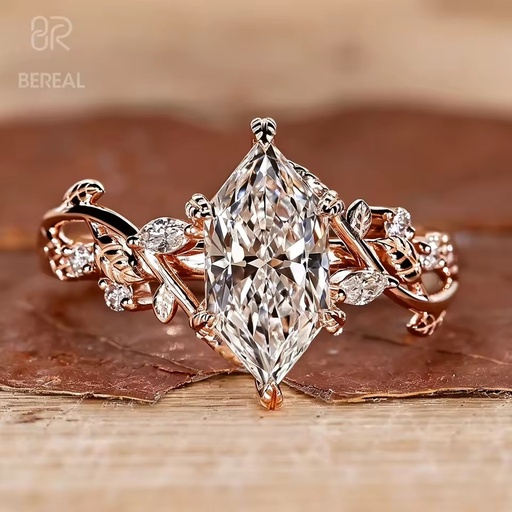 Custom Nature Inspired Vvs Dutch Marquise Lab Created Diamond Engagement Ring Women Vine Grown Diamond Side Stone Ring Jewelry