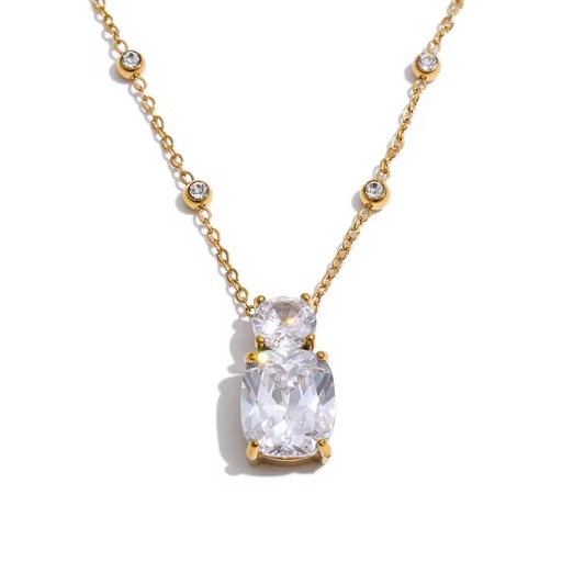 JINYOU 5662 Double Geometric Cubic Zirconia Pendant Necklace 18K Gold Plated Stainless Steel Necklace