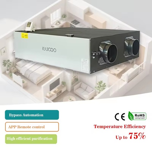 Energy Recovery Ventilator DC Motor Bypass Function Ceiling Mounted ERV H12 HEPA Filter 250m3h Smart Heat Exchange Unit