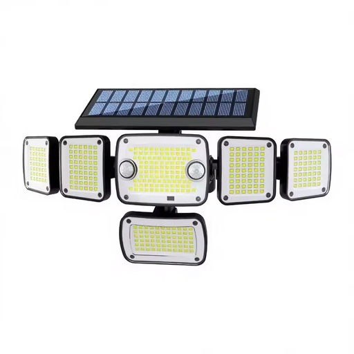 6-Panel Solar LED Floodlight 140 LED Central Grid 4 Side Panels + Bottom Panel Ball Joints Remote Control