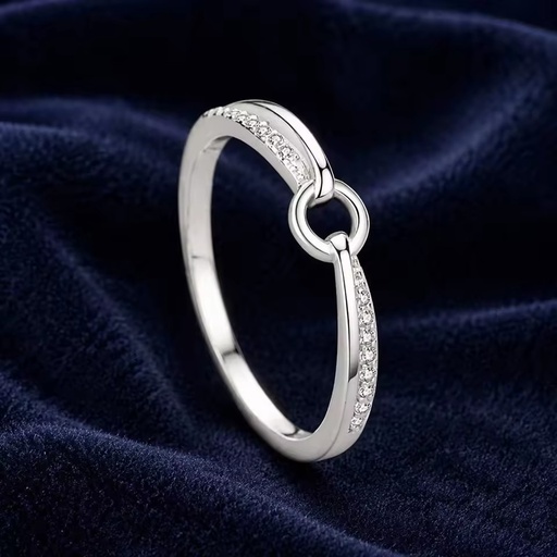 Hot Wholesale S925 Sterling Silver Linked Hoop Ring CZ Center Loop Polished Promise Wedding Anniversary Jewelry