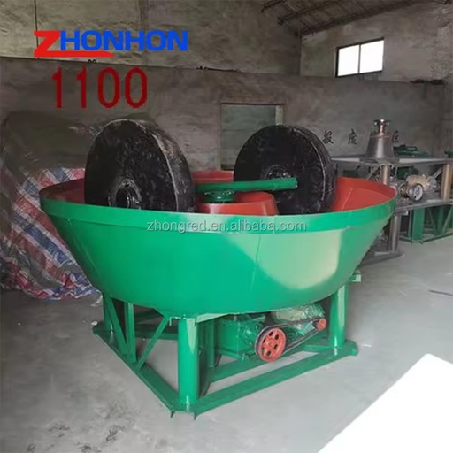Small Scale Gold Mining Equipment 1200 0.8t/h High Efficiency Double Wheel PortableWet Pan Mill for Gold Ore Grinding
