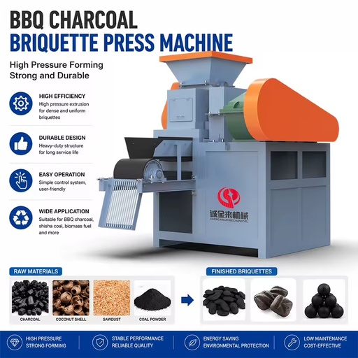 Industrial Automatic BBQ Charcoal Briquette Making Machine with Engine 7.5KW Power 2-3 Ton/H Capacity