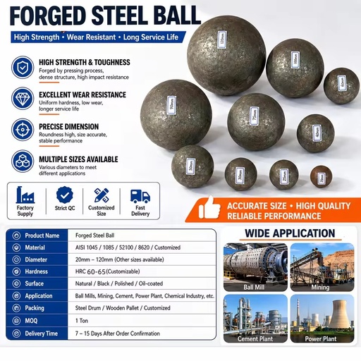 Customized Forged Grinding Balls 20mm 30mm 40mm 60mm 80mm 100mm for Mining Ball Mill Grinding Media