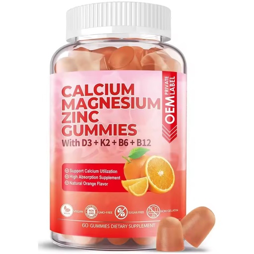 Sugar Free Adult Gummies Calcium Magnesium Zinc with Vitamin D3 B12 for Improved Bone Density