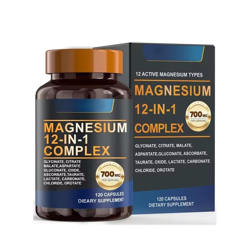 OEM 12-in-1 Magnesium Complex Capsules with Glycinate, Citrate and Malate for Nighttime Calm and Energy Support