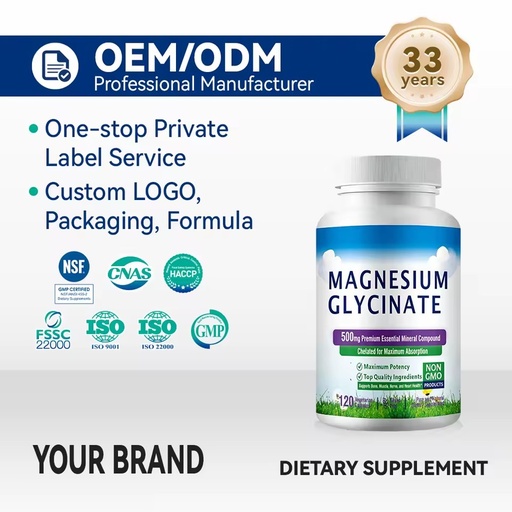 Private Label Magnesium Glycinate Capsules Magnesium Supplement for Muscle Joint Heart Health