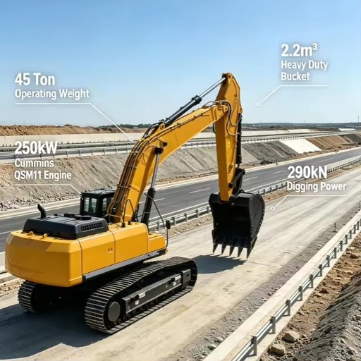 45 Ton Heavy Duty Hydraulic Crawler Excavator Large Mining Digger With 2.2m³ Rock Bucket for Open Pit Quarry Rock Breaking
