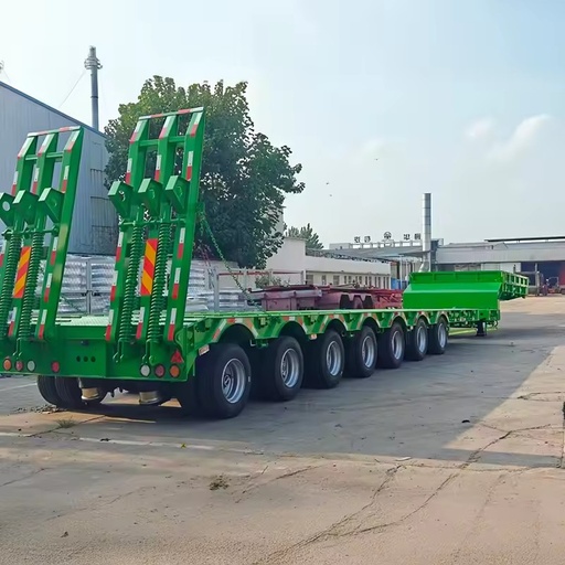 Factory Q460 Steel 3 Axles 13000mm Flatbed Container Semi-Trailer Hydraulic Ramp 50-100 Tons Payload for Transporting