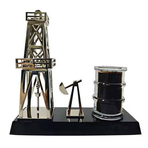 Custom Design Trophy Oilfield Derrick Metal Model Award with Black Base, Custom Engravable for Corporate Excellence