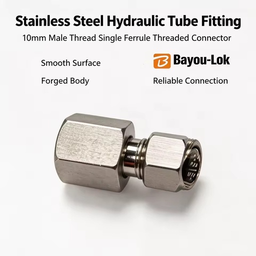 316SS Smooth Surface Forged Single Ferrule Threaded Hydraulic Tube Fittings 10mm Male Thread Connector LP / HP Valve Fitting