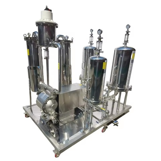 4-Stage Lenticular Stainless Steel Filter Housing with Pump New Condition Skid Filtration System for Food Oil Chemical Industry