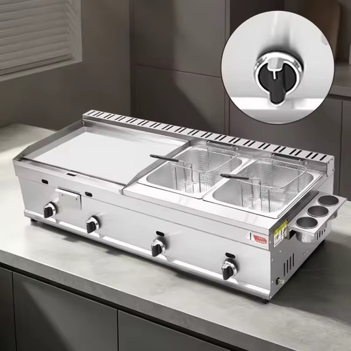 Outdoor Commercial Gas Stainless Steel Grill with Frying Machine 4-zone Control Chrome Mirror Oven