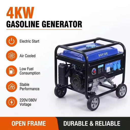 4kW Portable Gasoline Generator 4000W Open Frame Petrol Generator Air Cooled Small Gas Generator for Home Backup Outdoor Power