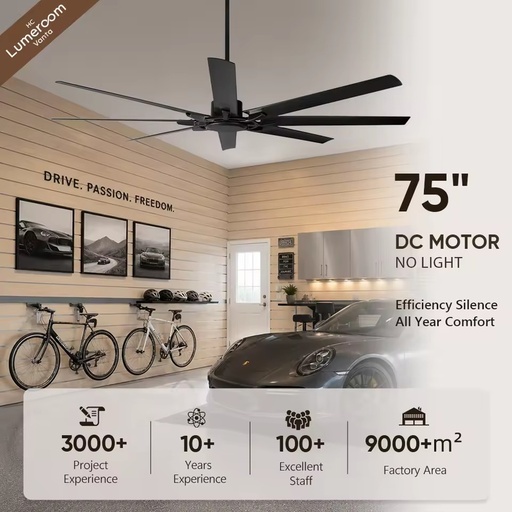 75 Inch Industrial Ceiling Fan No Light Remote Control Quiet BLDC Motor Energy Saving Timer Electric Large Airflow for Garage