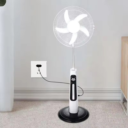 Solar Rechargeable Stand Fan Battery Operated Pedestal Fan 18 Inch with Remote Control and LED Light