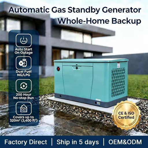 18kW / 22kVA Liquid Cooled Home Standby Generator Natural Gas LPG Dual Fuel with Quiet Operation