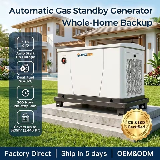ApexGen 12kW Standby Generator Natural Gas LPG with Three in One Support Frame for Easy Deployment