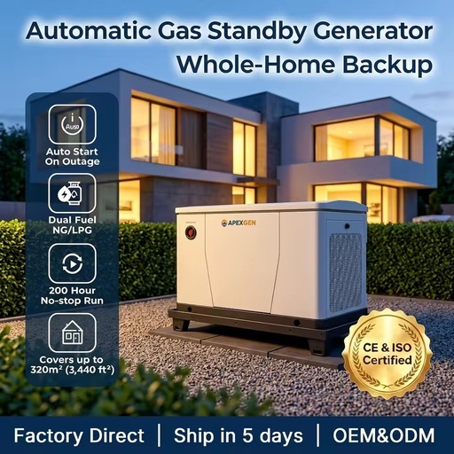 10kW Home Gas Generator Natural Gas LPG Dual Fuel Automatic Backup Easy Install 200 Hours Oil Change