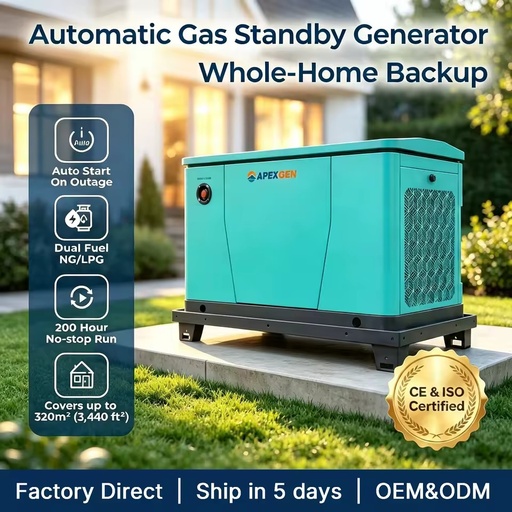 8kW Home Standby Generator Dual Fuel System with Pre Installed Cable and Quick Connection Design