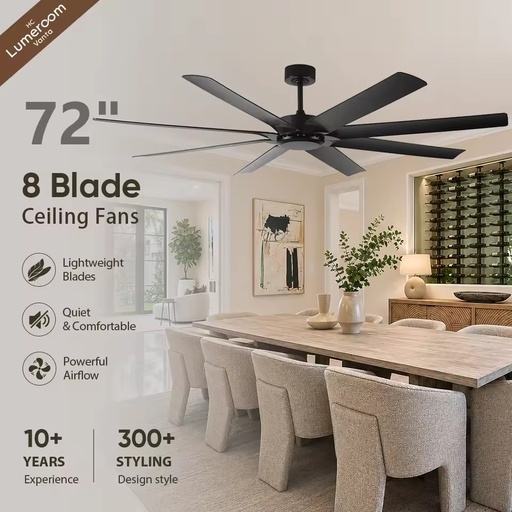 72 Inch Modern Industrial Ceiling Fan with Remote Control, 8 Blade Large Ceiling Fan for Garage Patio Living Room
