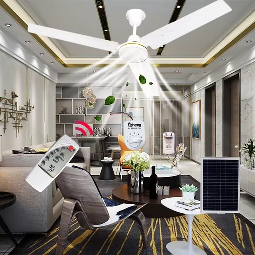 OEM Customized DC 12V Ceiling Fan Rechargeable Solar Energy Ceiling Fan 56 Inch Remote Control for Home Electric Ceiling Fan